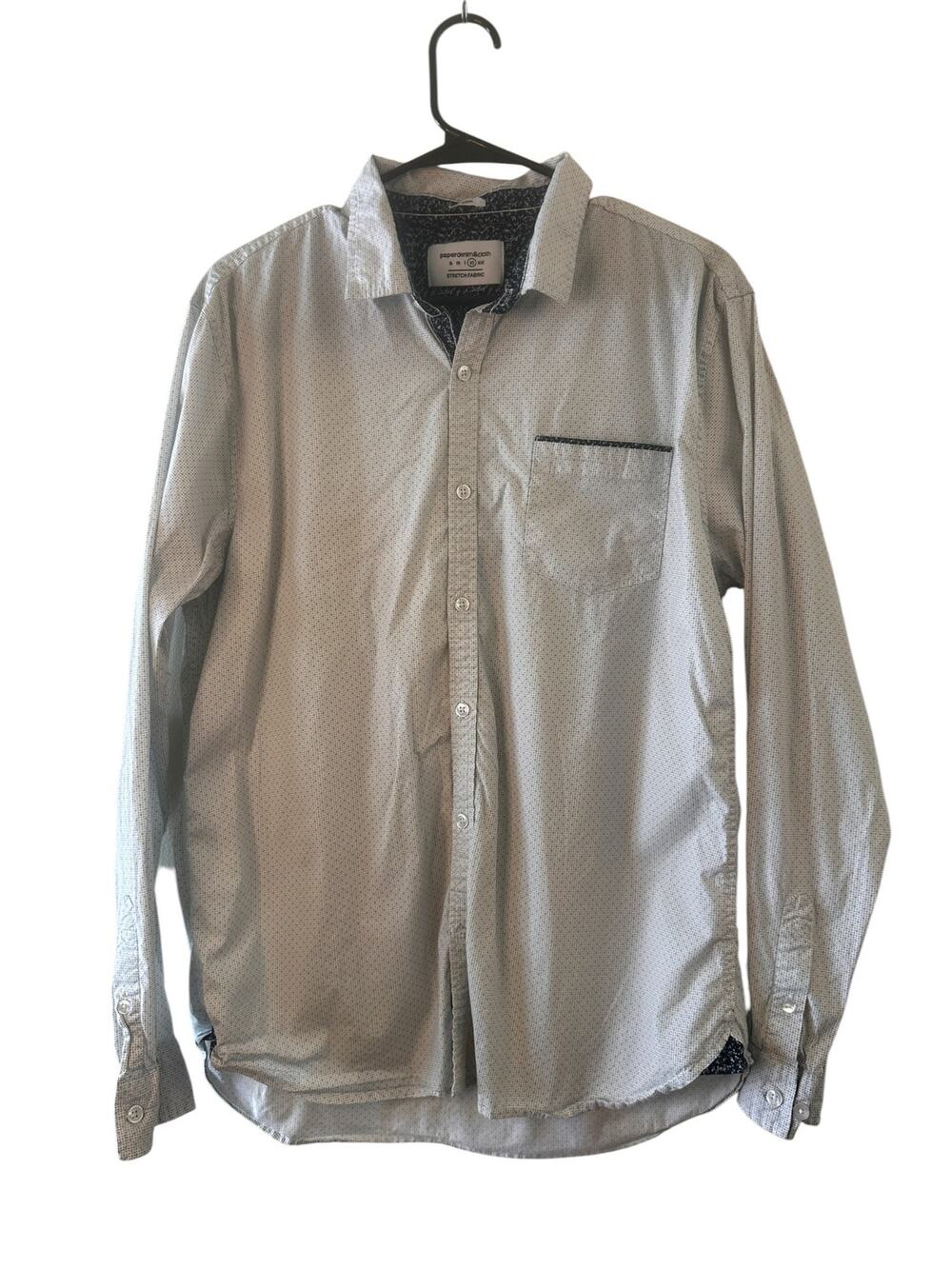 Paper Denim & Cloth White Blue Print Slim Button Down Shirt Men Sz XL